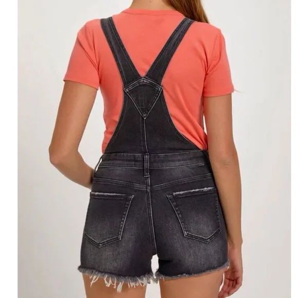 Risen Medium Women's Black Denim Shortalls Overalls Shorts Distressed RDS6059 - Picture 2 of 11